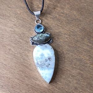 Caribbean Larimar gemstone pendant, silver plated